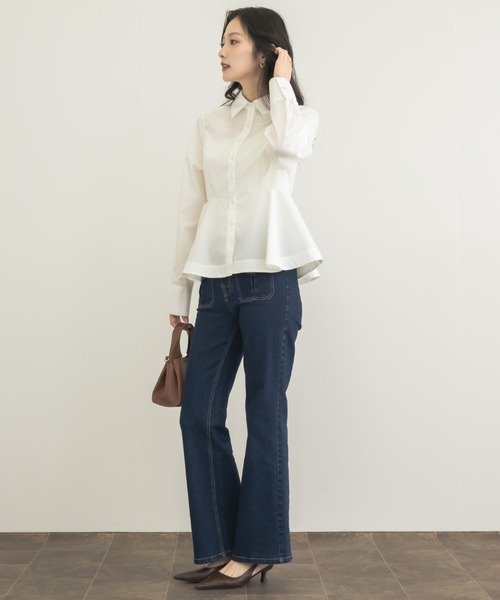 NEUNA(ヌナ)の「【AW collection 第1弾! 仕立ての美しさに、心ときめく一枚 】メタルカフスペプラムシャツ(シャツ/ブラウス・レディース・ブラック/ベージュ/オフホワイト・FREE)」の8枚目の写真