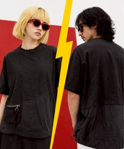 KAMINARI_TOKIO(カミナリトキオ)の「異素材ドローコードZIPポケットTシャツ(Tシャツ/カットソー・レディース・チャコールグレー/ブラック・FREE)」の15枚目の写真