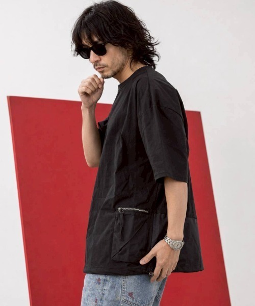 KAMINARI_TOKIO(カミナリトキオ)の「異素材ドローコードZIPポケットTシャツ(Tシャツ/カットソー・レディース・チャコールグレー/ブラック・FREE)」の10枚目の写真