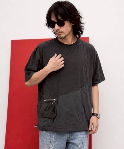 KAMINARI_TOKIO(カミナリトキオ)の「異素材ドローコードZIPポケットTシャツ(Tシャツ/カットソー・レディース・チャコールグレー/ブラック・FREE)」の9枚目の写真