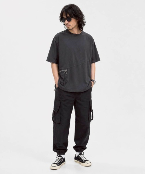KAMINARI_TOKIO(カミナリトキオ)の「異素材ドローコードZIPポケットTシャツ(Tシャツ/カットソー・レディース・チャコールグレー/ブラック・FREE)」の21枚目の写真