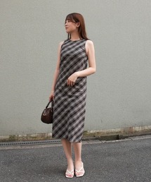 チェック柄ロングワンピース