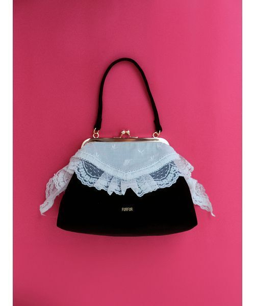 FURFUR(ファーファー)の「【WEB限定カラー】レーストリムがま口バッグ(ハンドバッグ・レディース・チャコールグレー/ピンク/ブラウン/ブラック・F)」の6枚目の写真