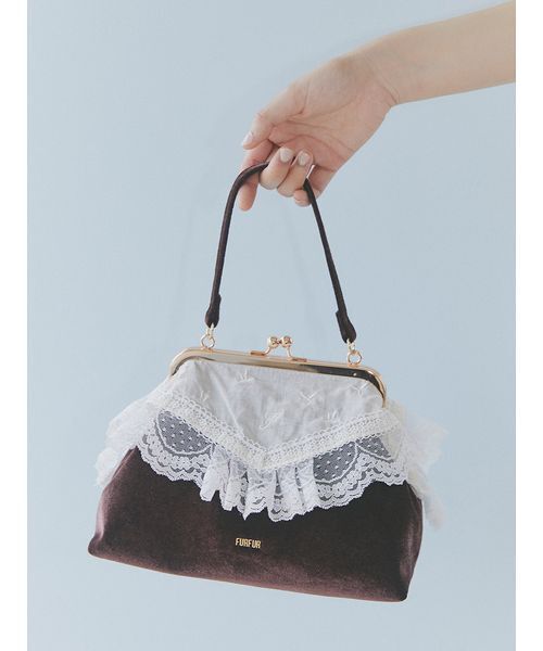FURFUR(ファーファー)の「【WEB限定カラー】レーストリムがま口バッグ(ハンドバッグ・レディース・チャコールグレー/ピンク/ブラウン/ブラック・F)」の11枚目の写真