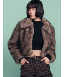 ファーコート ショート丈 フェイクファー」に該当するブラウン/茶色系