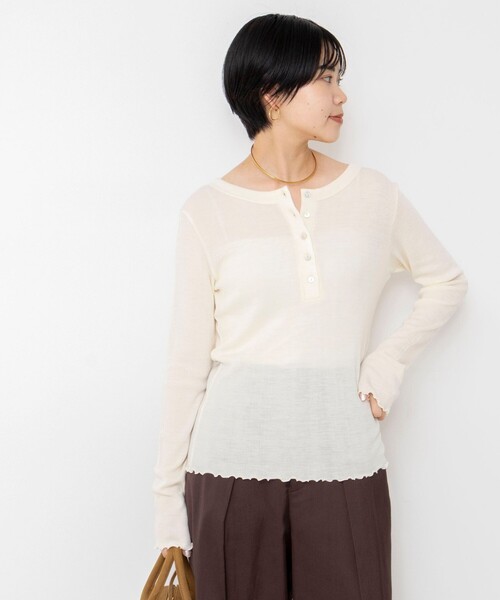 NOLLEY’S(ノーリーズ)の「MY STANDARDウォッシャブルリブヘンリー2WAYプルオーバー(Tシャツ/カットソー・レディース・ライトグレー/レッド/オフホワイト/ベビーピンク・FREE)」の12枚目の写真