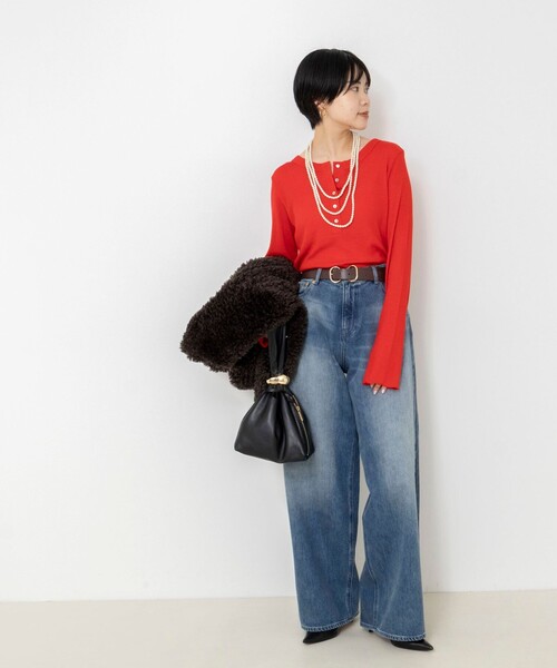 NOLLEY’S(ノーリーズ)の「MY STANDARDウォッシャブルリブヘンリー2WAYプルオーバー(Tシャツ/カットソー・レディース・ライトグレー/レッド/オフホワイト/ベビーピンク・FREE)」の21枚目の写真