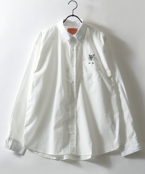 SITRY(シトリー)の「Animal Embroidery Broadcloth Shirt/アニマル 猫&犬 ワンポイント刺繍 ポケット ブロードシャツ 長袖シャツ(シャツ/ブラウス・メンズ・ストライプ/ブルー/ブラック/ホワイト・M/LL/L)」の5枚目の写真