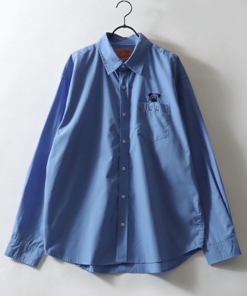 SITRY(シトリー)の「Animal Embroidery Broadcloth Shirt/アニマル 猫&犬 ワンポイント刺繍 ポケット ブロードシャツ 長袖シャツ(シャツ/ブラウス・メンズ・ストライプ/ブルー/ブラック/ホワイト・M/LL/L)」の7枚目の写真