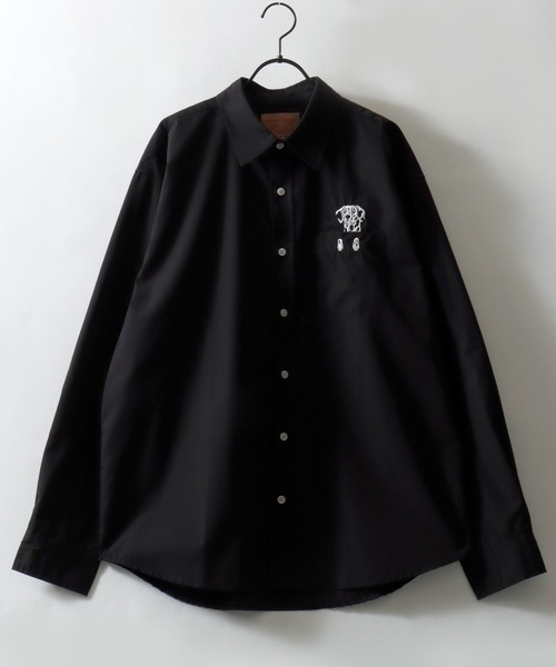 SITRY(シトリー)の「Animal Embroidery Broadcloth Shirt/アニマル 猫&犬 ワンポイント刺繍 ポケット ブロードシャツ 長袖シャツ(シャツ/ブラウス・メンズ・ストライプ/ブルー/ブラック/ホワイト・M/LL/L)」の6枚目の写真