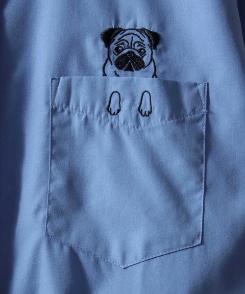SITRY(シトリー)の「Animal Embroidery Broadcloth Shirt/アニマル 猫&犬 ワンポイント刺繍 ポケット ブロードシャツ 長袖シャツ(シャツ/ブラウス・メンズ・ストライプ/ブルー/ブラック/ホワイト・M/LL/L)」の15枚目の写真