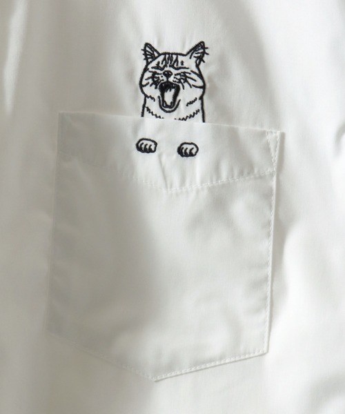 SITRY(シトリー)の「Animal Embroidery Broadcloth Shirt/アニマル 猫&犬 ワンポイント刺繍 ポケット ブロードシャツ 長袖シャツ(シャツ/ブラウス・メンズ・ストライプ/ブルー/ブラック/ホワイト・M/LL/L)」の13枚目の写真