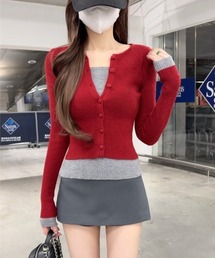 フェイクレイヤード ニットカーディガン