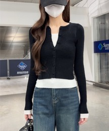 フェイクレイヤード ニットカーディガン