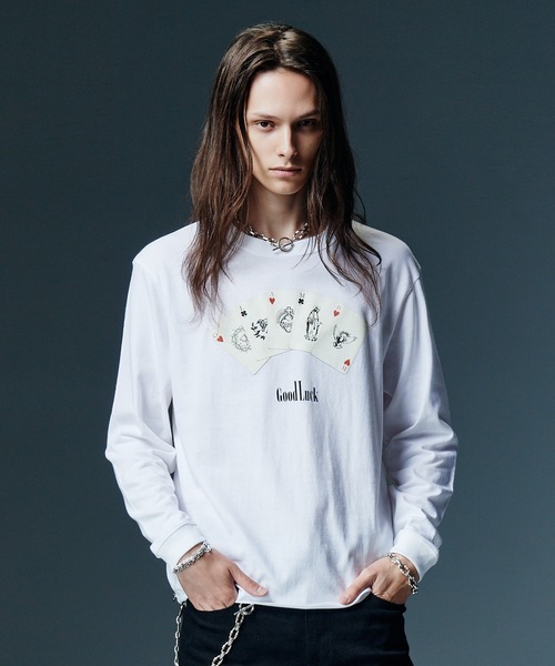 glamb(グラム)の「Good Luck Card Cutsew / グッドラックカードカットソー(Tシャツ/カットソー・メンズ・チャコール/ホワイト/グリーン・M/S/L)」の13枚目の写真