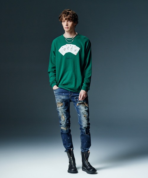 glamb(グラム)の「Good Luck Card Cutsew / グッドラックカードカットソー(Tシャツ/カットソー・メンズ・チャコール/ホワイト/グリーン・M/S/L)」の5枚目の写真
