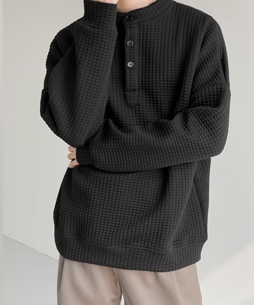 KELVIN(ケルヴァン)の「Waffle Henley Sweat ワッフルヘンリースウェット(スウェット・メンズ・ブラック・MEDIUM/LARGE)」の1枚目の写真