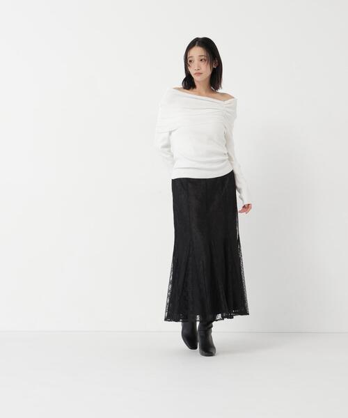 NATURAL BEAUTY BASIC(ナチュラルビューティーベーシック)の「パッチワークレーススカート(スカート・レディース・ブラック/オフホワイト・SMALL/MEDIUM)」の4枚目の写真