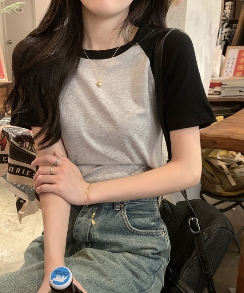 Girly Doll(ガーリードール)の「ラグランスリーブTシャツ(Tシャツ/カットソー・レディース・ダークグレー/ホワイト/グレー/ネイビー/ベージュ・FREE)」の3枚目の写真
