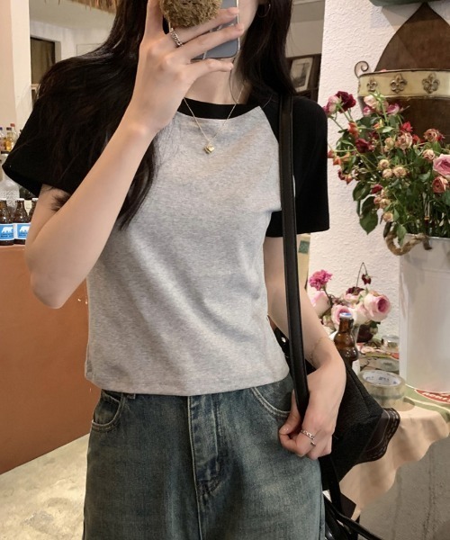Girly Doll(ガーリードール)の「ラグランスリーブTシャツ(Tシャツ/カットソー・レディース・ダークグレー/ホワイト/グレー/ネイビー/ベージュ・FREE)」の7枚目の写真