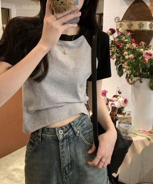 Girly Doll(ガーリードール)の「ラグランスリーブTシャツ(Tシャツ/カットソー・レディース・ダークグレー/ホワイト/グレー/ネイビー/ベージュ・FREE)」の12枚目の写真