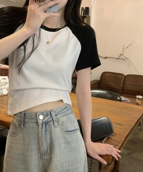 Girly Doll(ガーリードール)の「ラグランスリーブTシャツ(Tシャツ/カットソー・レディース・ダークグレー/ホワイト/グレー/ネイビー/ベージュ・FREE)」の15枚目の写真