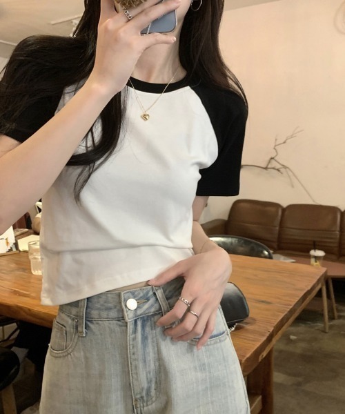 Girly Doll(ガーリードール)の「ラグランスリーブTシャツ(Tシャツ/カットソー・レディース・ダークグレー/ホワイト/グレー/ネイビー/ベージュ・FREE)」の17枚目の写真