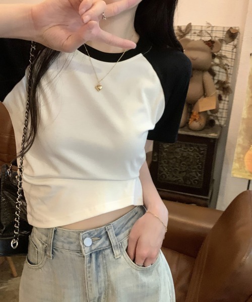 Girly Doll(ガーリードール)の「ラグランスリーブTシャツ(Tシャツ/カットソー・レディース・ダークグレー/ホワイト/グレー/ネイビー/ベージュ・FREE)」の18枚目の写真