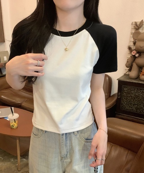 Girly Doll(ガーリードール)の「ラグランスリーブTシャツ(Tシャツ/カットソー・レディース・ダークグレー/ホワイト/グレー/ネイビー/ベージュ・FREE)」の19枚目の写真