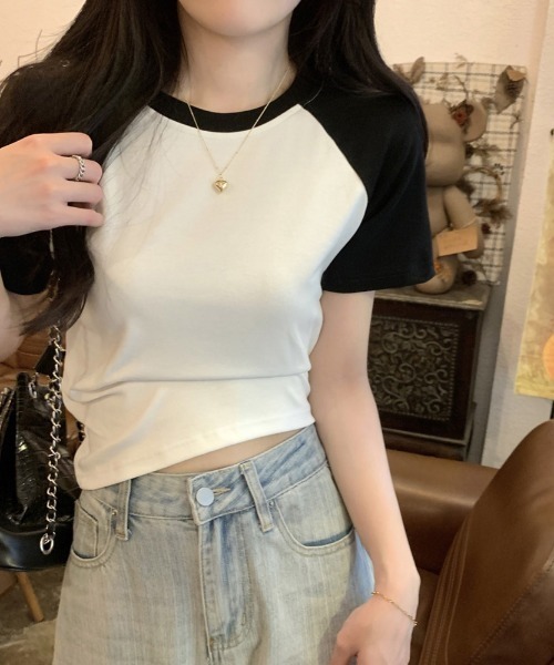 Girly Doll(ガーリードール)の「ラグランスリーブTシャツ(Tシャツ/カットソー・レディース・ダークグレー/ホワイト/グレー/ネイビー/ベージュ・FREE)」の21枚目の写真