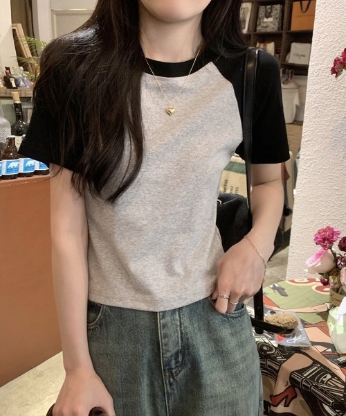 Girly Doll(ガーリードール)の「ラグランスリーブTシャツ(Tシャツ/カットソー・レディース・ダークグレー/ホワイト/グレー/ネイビー/ベージュ・FREE)」の9枚目の写真