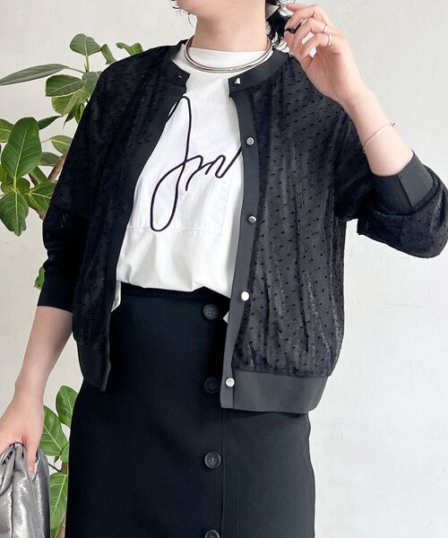 un dix cors（アンディコール）の「ドットラメカーディガン（Tシャツ/カットソー・レディース・ブラック/ブラウン/グレイッシュベージュ・FREE）」の4枚目の写真