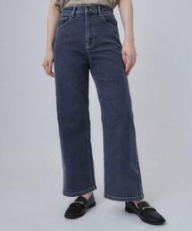 SHOO・LA・RUE | 【S-LL/ストレッチ/色落ちしにくいネイビー】脚がまっすぐきれいに見える ワイドストレートデニムパンツ(デニムパンツ)