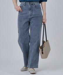 SHOO・LA・RUE | 【S-LL/ストレッチ/色落ちしにくいネイビー】脚がまっすぐきれいに見える ワイドストレートデニムパンツ(デニムパンツ)