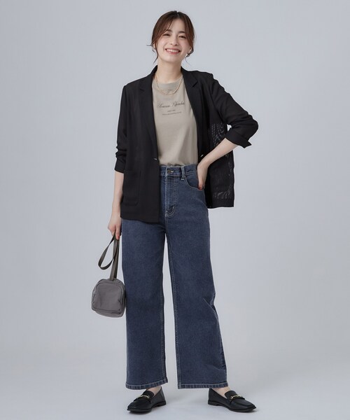 SHOO・LA・RUE(シューラルー)の「【S-LL/ストレッチ/色落ちしにくいネイビー】脚がまっすぐきれいに見える ワイドストレートデニムパンツ(デニムパンツ・レディース・ブルー系その他/ブラック/ネイビー/ブルー・04/03/02/01)」の6枚目の写真