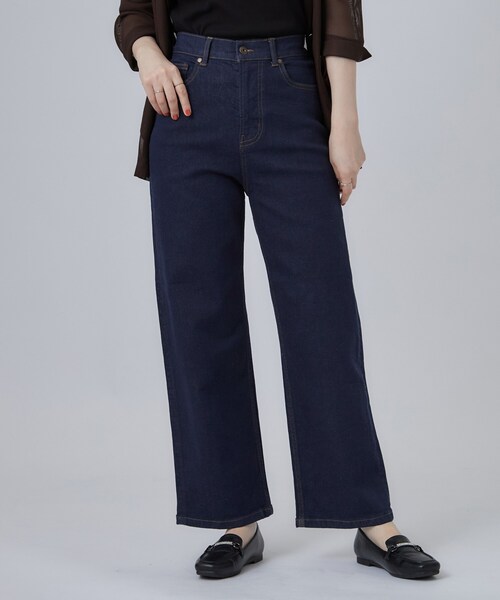 SHOO・LA・RUE(シューラルー)の「【S-LL/ストレッチ/色落ちしにくいネイビー】脚がまっすぐきれいに見える ワイドストレートデニムパンツ(デニムパンツ・レディース・ブルー系その他/ブラック/ネイビー/ブルー・04/03/02/01)」の8枚目の写真