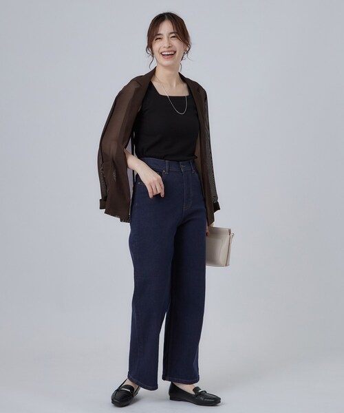 SHOO・LA・RUE(シューラルー)の「【S-LL/ストレッチ/色落ちしにくいネイビー】脚がまっすぐきれいに見える ワイドストレートデニムパンツ(デニムパンツ・レディース・ブルー系その他/ブラック/ネイビー/ブルー・04/03/02/01)」の10枚目の写真