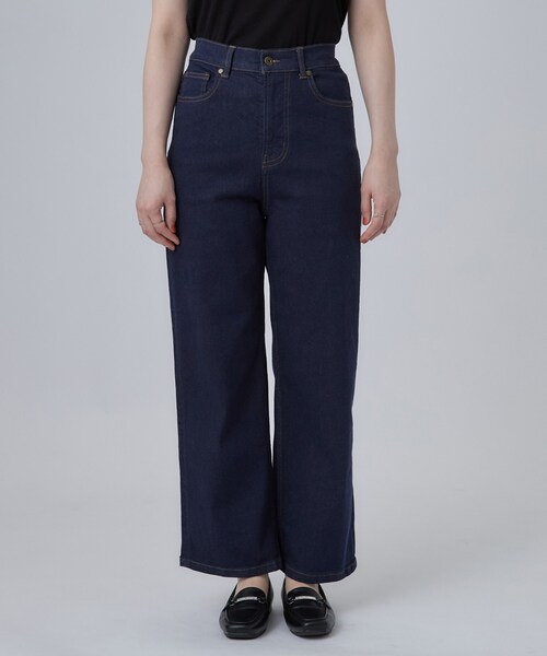 SHOO・LA・RUE(シューラルー)の「【S-LL/ストレッチ/色落ちしにくいネイビー】脚がまっすぐきれいに見える ワイドストレートデニムパンツ(デニムパンツ・レディース・ブルー系その他/ブラック/ネイビー/ブルー・04/03/02/01)」の12枚目の写真