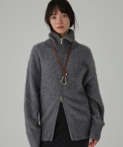 BABYLONE(バビロン)の「FOXカシミヤZIPカーディガン(カーディガン/ボレロ・レディース・ダークネイビー/グレー・フリー)」の1枚目の写真