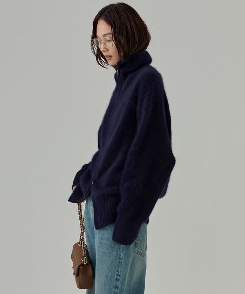 BABYLONE(バビロン)の「FOXカシミヤZIPカーディガン(カーディガン/ボレロ・レディース・ダークネイビー/グレー・フリー)」の14枚目の写真
