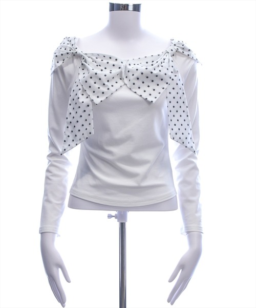 clear（クリア）の「2wayダブルリボンカットソー［骨格ウェーブ／フェミニン／ガーリー］（Tシャツ/カットソー・レディース・ブラック/オフホワイト/ホワイト×ブラック・F）」の18枚目の写真