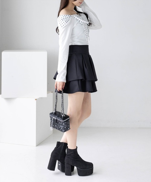 clear（クリア）の「2wayダブルリボンカットソー［骨格ウェーブ／フェミニン／ガーリー］（Tシャツ/カットソー・レディース・ブラック/オフホワイト/ホワイト×ブラック・F）」の6枚目の写真