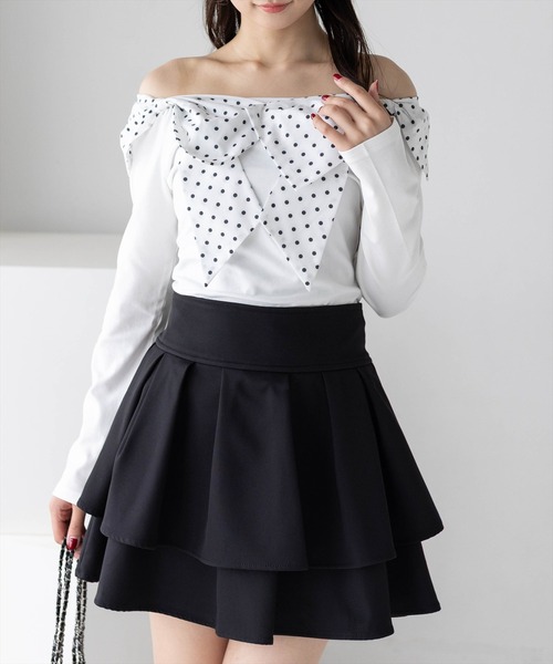 clear（クリア）の「2wayダブルリボンカットソー［骨格ウェーブ／フェミニン／ガーリー］（Tシャツ/カットソー・レディース・ブラック/オフホワイト/ホワイト×ブラック・F）」の4枚目の写真