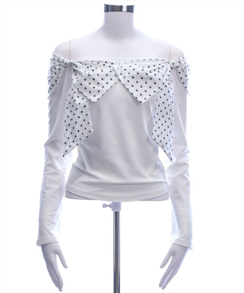 clear（クリア）の「2wayダブルリボンカットソー［骨格ウェーブ／フェミニン／ガーリー］（Tシャツ/カットソー・レディース・ブラック/オフホワイト/ホワイト×ブラック・F）」の19枚目の写真