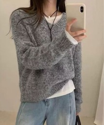 ミックス ニット Vネック プルオーバー