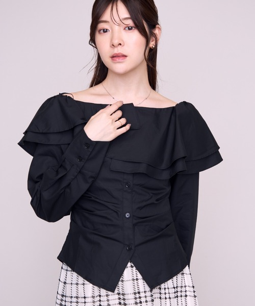 MISCH MASCH（ミッシュマッシュ）の「2026秋冬新作 アシンメトリーオフショルブラウス（シャツ/ブラウス・レディース・ベージュ/ホワイト/ブラック/ネイビー・ﾌﾘ-）」の22枚目の写真