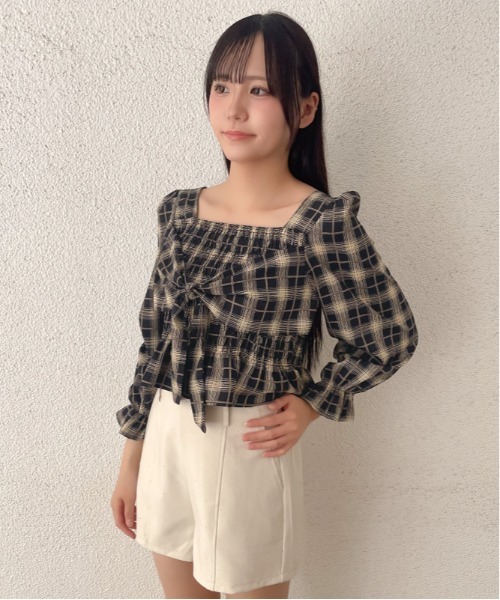GORGE(ゴージ)の「デシンチェック シャーリングリボンブラウス|全3色(シャツ/ブラウス・レディース・アイボリー/ネイビー/ブラック・F)」の15枚目の写真