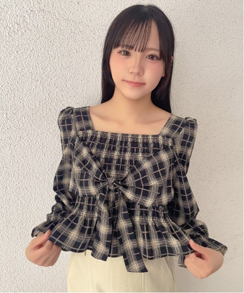 GORGE(ゴージ)の「デシンチェック シャーリングリボンブラウス|全3色(シャツ/ブラウス・レディース・アイボリー/ネイビー/ブラック・F)」の16枚目の写真