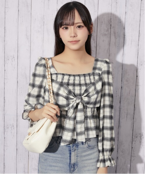 GORGE(ゴージ)の「デシンチェック シャーリングリボンブラウス|全3色(シャツ/ブラウス・レディース・アイボリー/ネイビー/ブラック・F)」の21枚目の写真