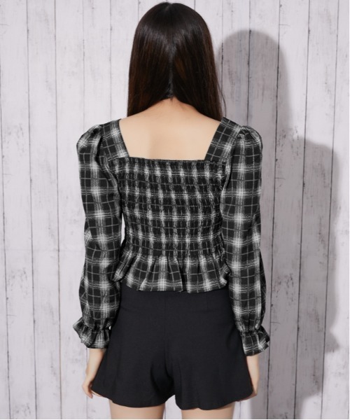 GORGE(ゴージ)の「デシンチェック シャーリングリボンブラウス|全3色(シャツ/ブラウス・レディース・アイボリー/ネイビー/ブラック・F)」の6枚目の写真